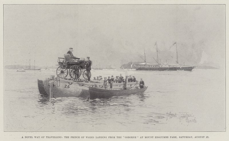 A Novel Way of Travelling, the Prince of Wales landing from the Osborne at Mount Edgcumbe Park, Saturday, 27 August by Joseph Holland Tringham