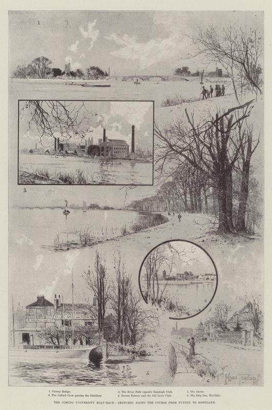 The Coming University Boat-Race, Sketches Along the Course from Putney to Mortlake by Joseph Holland Tringham