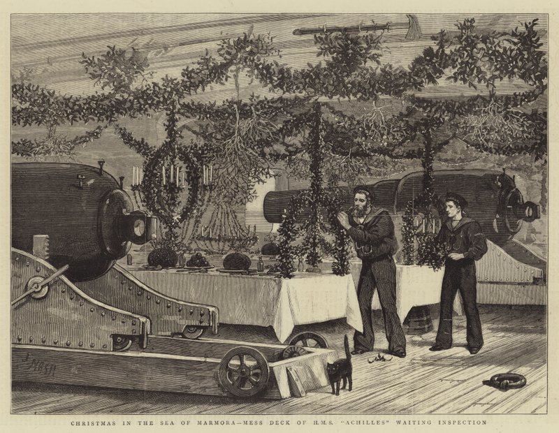 Christmas in the Sea of Marmora, Mess Deck of HMS Achilles waiting Inspection by Joseph Nash