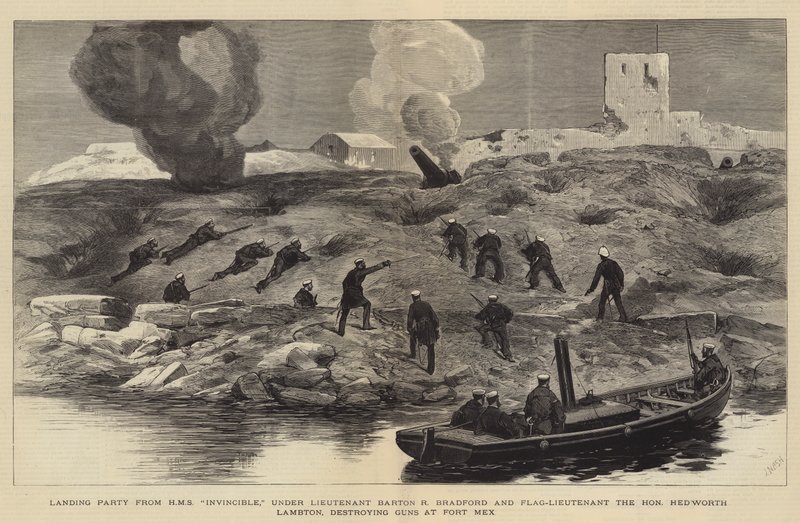 The Bombardment of Alexandria, Landing Party from HMS Invincible, under Lieutenant Barton R Bradford and Flag-Lieutenant the Honourable Hedworth Lambton destroying Guns at Fort Mex by Joseph Nash