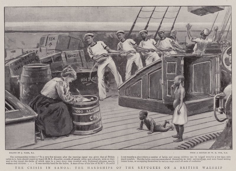 The Crisis in Samoa, the Hardships of the Refugees on a British Warship by Joseph Nash