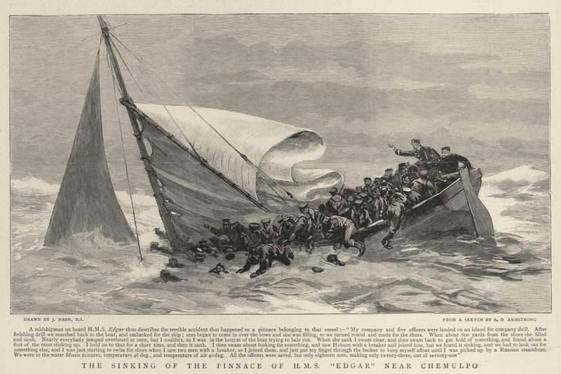 The Sinking of the Pinnace of H M S Edgar near Chemulpo by Joseph Nash