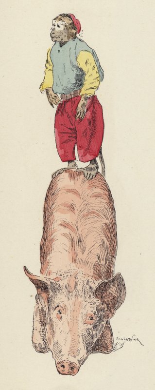 Monkey riding a pig by Jules Arsene (after) Garnier