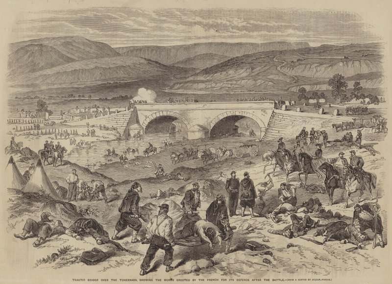 Traktir Bridge over the Tchernaya, showing the Works erected by the French for its Defence after the Battle by Julian Portch