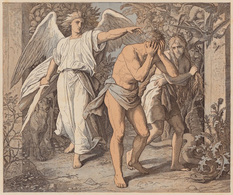 Adam and Eve driven out of Paradise, Genesis, III, 23, 24 by Julius (after) Schnorr von Carolsfeld