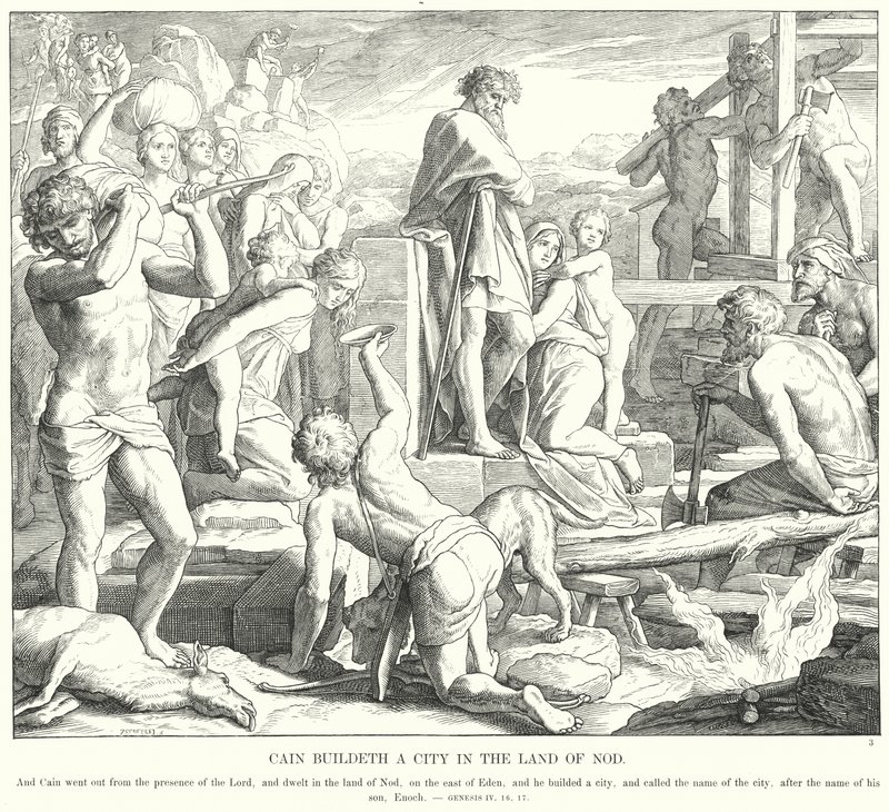 Cain Building a City in the Land of Nod (engraving) by Julius (after) Schnorr von Carolsfeld