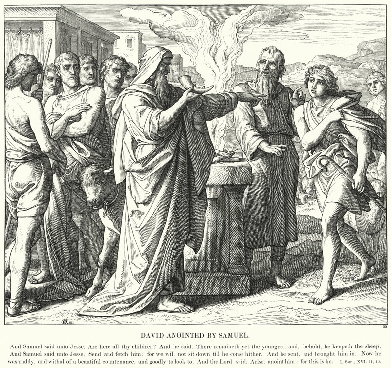 David Anointed by Samuel by Julius (after) Schnorr von Carolsfeld