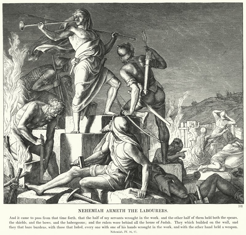 Nehemiah Arms the Labourers by Julius (after) Schnorr von Carolsfeld