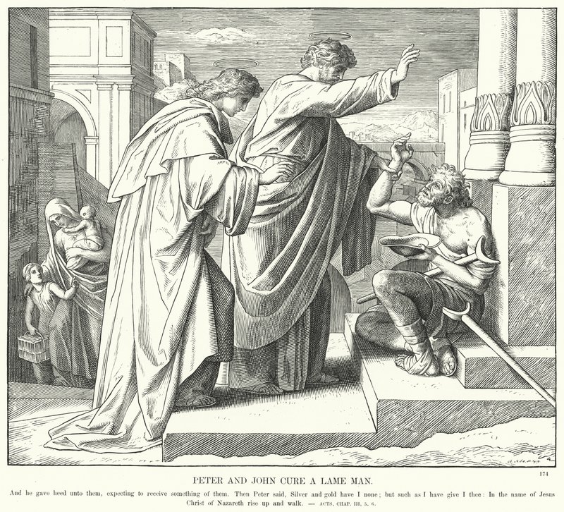 Peter and John Cure a Lame Man by Julius (after) Schnorr von Carolsfeld