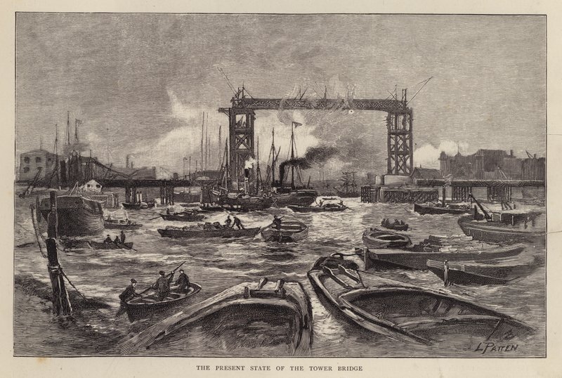 Tower Bridge under construction, London by Leonard Patten