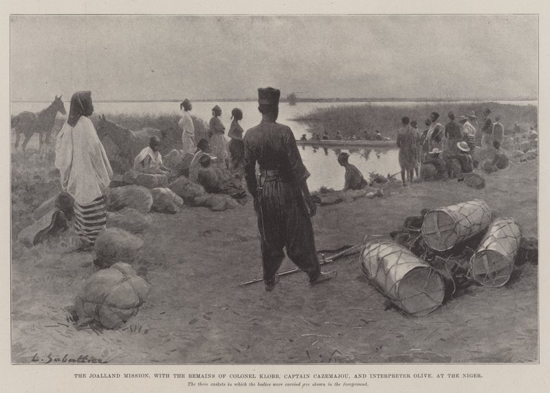 The Joalland Mission, with the Remains of Colonel Klobb, Captain Cazemajou, and Interpreter Olive, at the Niger by Louis Remy Sabattier