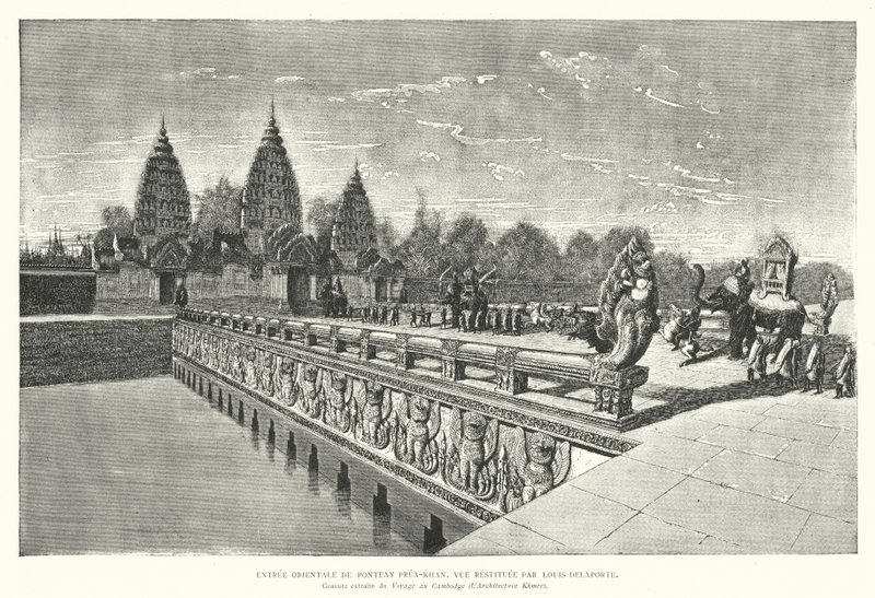 Eastern entrance to the Khmer temple of Preah Khan, Angkor, Cambodia by Louis (after) Delaporte