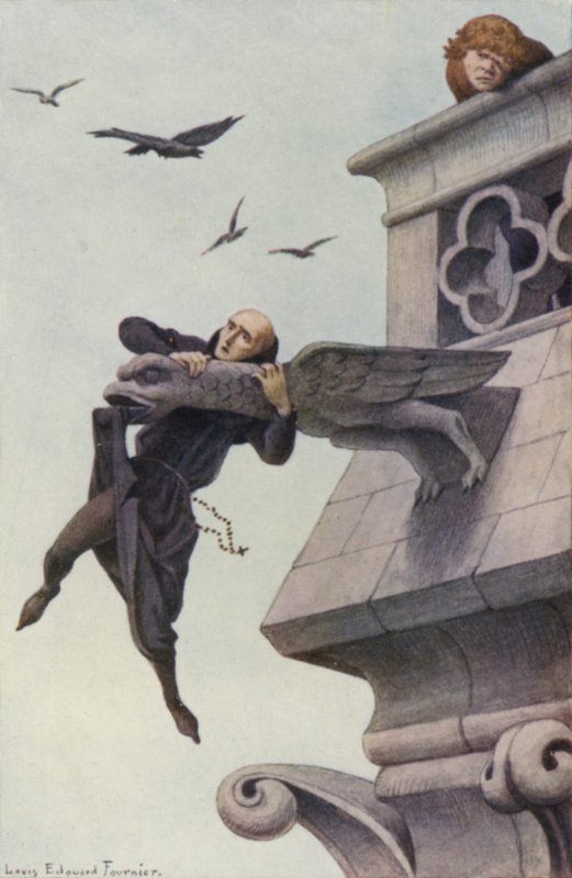 He clung to the gargoyle with a frantic grip by Louis Edouard Paul Fournier
