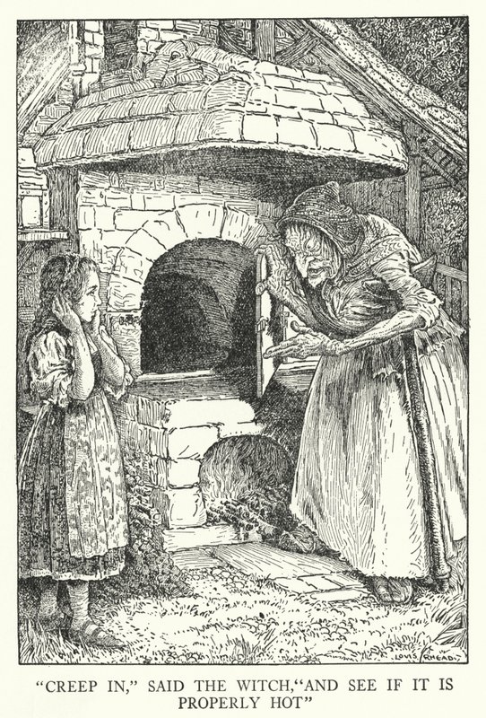 Creep in, said the witch, And see if it is properly hot by Louis John Rhead