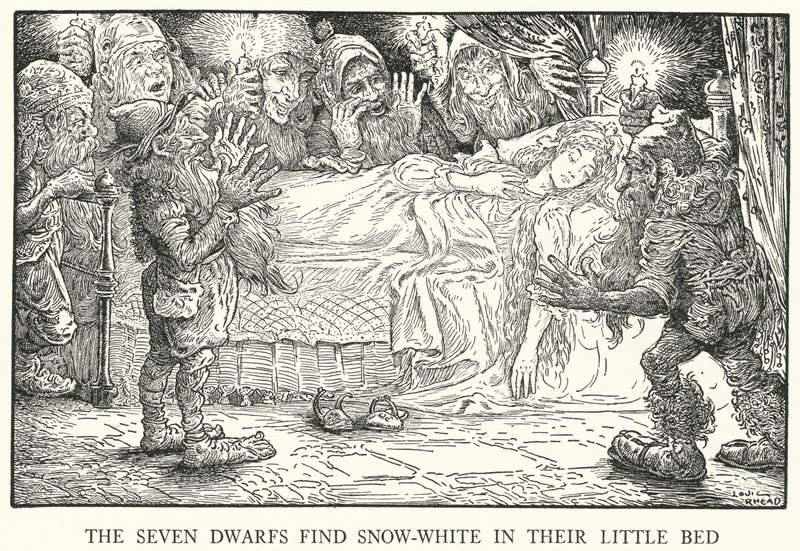 The Seven Dwarfs Find Snow-White in Their Little Bed by Louis John Rhead