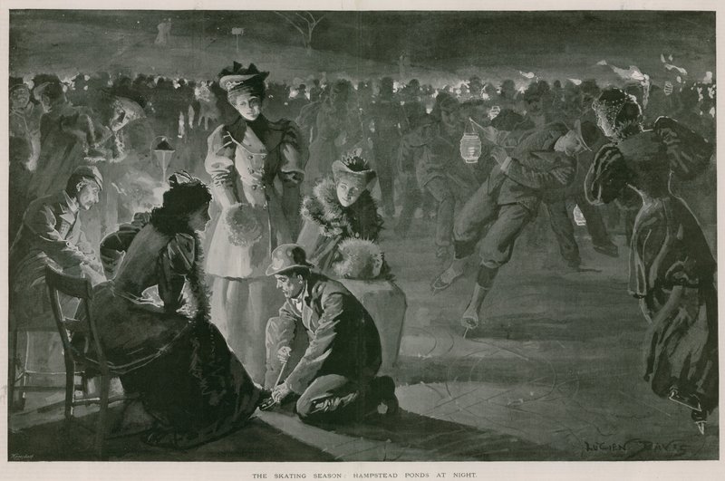 The Skating Season: Hampstead Ponds at Night by Lucien Davis