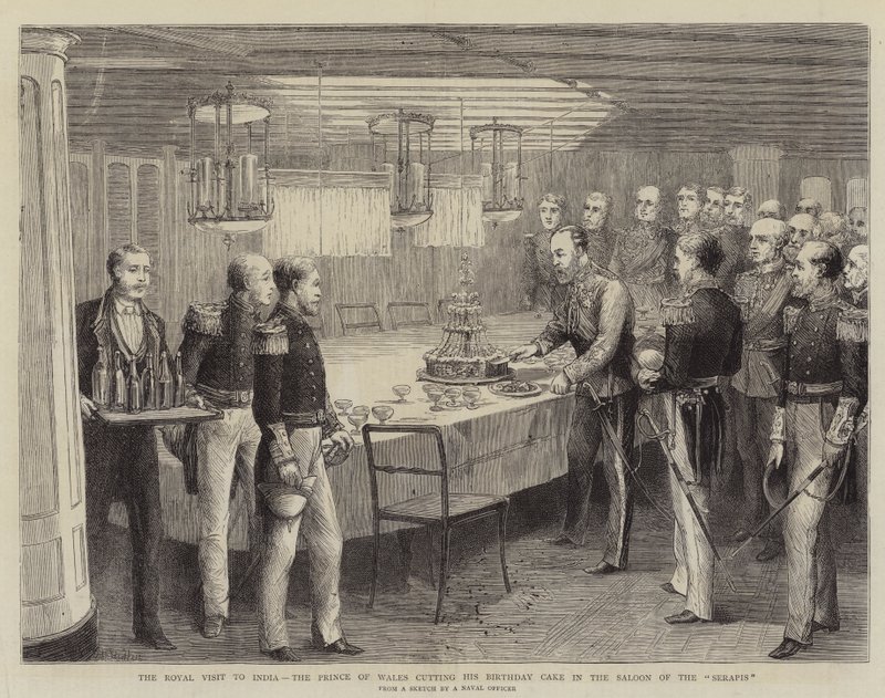 The Royal Visit to India, the Prince of Wales Cutting His Birthday Cake in the Saloon of the Serapis by Matthew White Ridley