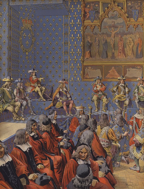 King Louis XIV Sitting in Boots at Parliament by Maurice Leloir