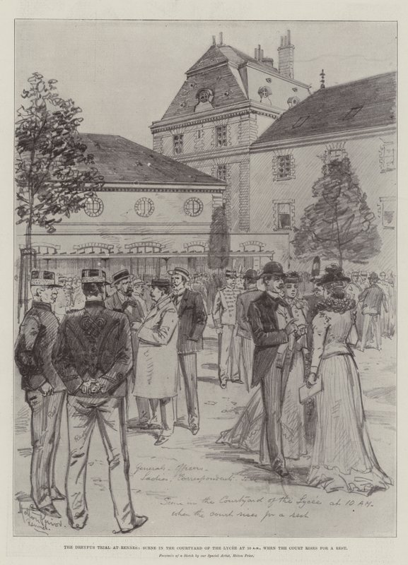 The Dreyfus Trial at Rennes, Scene in the Courtyard of the Lycee at 10 am, when the Court Rises for a Rest by Melton Prior