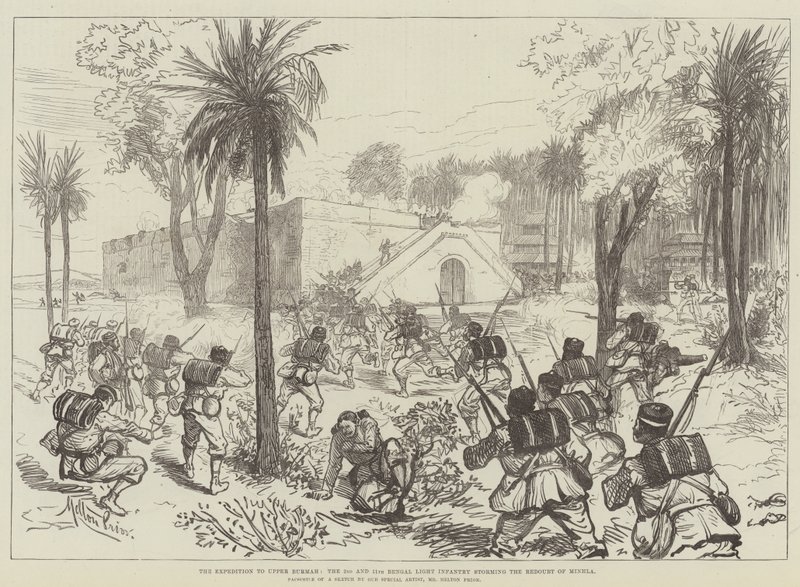 The Expedition to Upper Burmah, the 2nd and 11th Bengal Light Infantry storming the Redoubt of Minhla by Melton Prior
