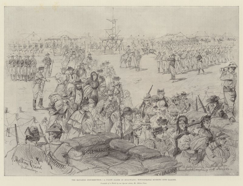The Matabili Insurrection, a False Alarm in Buluwayo, Townspeople rushing into Laager by Melton Prior