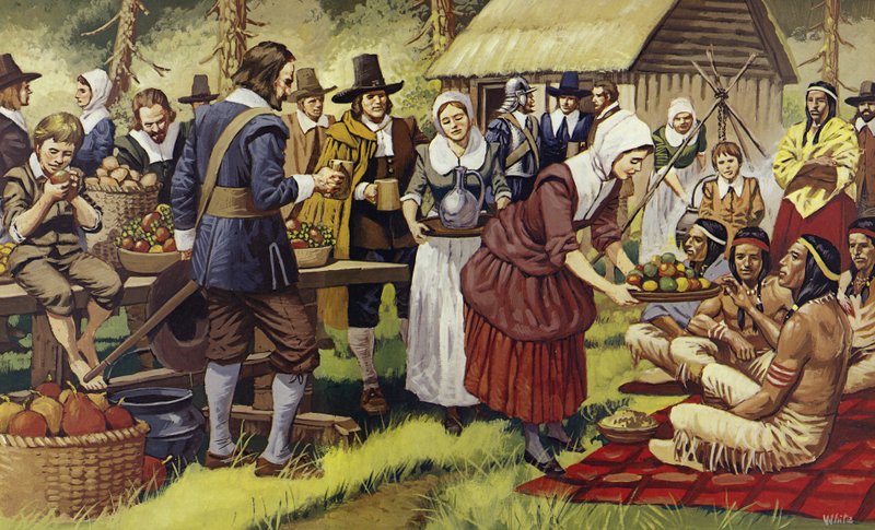 The First Thanksgiving in 1621 by Mike (20th century) White