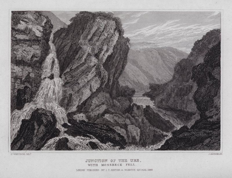 Junction of the Ure, with Mossbeck Fell by Nathaniel (after) Whittock