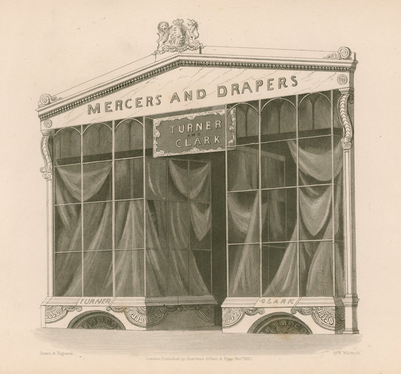 Shop Front for Messrs Turner and Clark, Mercers and Drapers, Coventry Street, London by Nathaniel Whittock