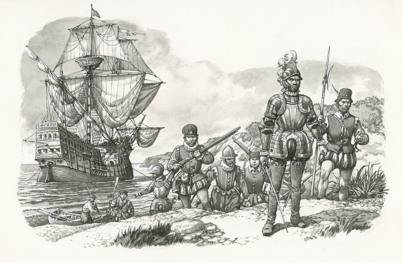 First Europeans Arriving in California by Pat (1907-95) Nicolle