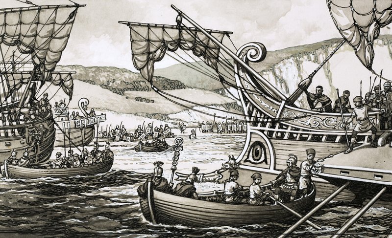 The Romans Under Julius Caesar Landed in 55BC at Dover After a Grim Struggle by Pat (1907-95) Nicolle