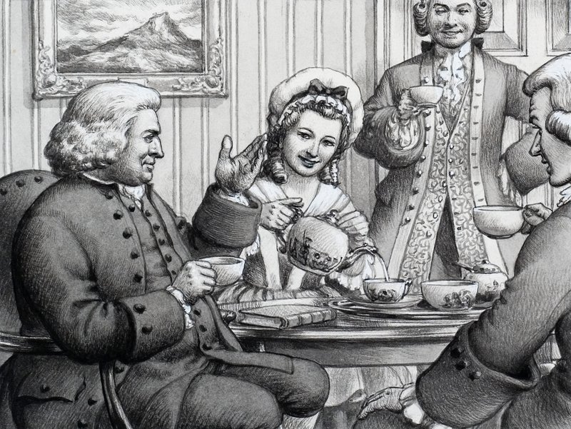 Dr Johnson Taking Tea, Entertained by Mr and Mrs Thrale by Pat (1907-95) Nicolle