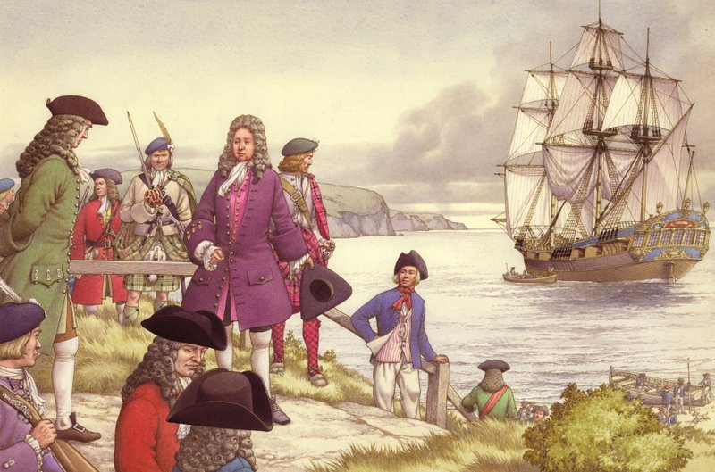 James Edward Stuart, the Old Pretender, Departs for France from Scotland by Pat (1907 95) Nicolle