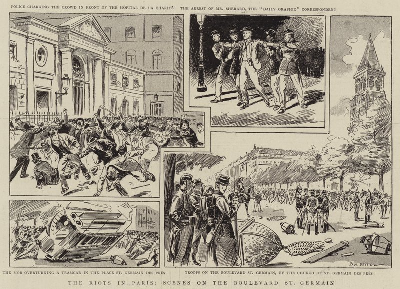 The Riots in Paris, Scenes on the Boulevard St Germain by Paul Destez