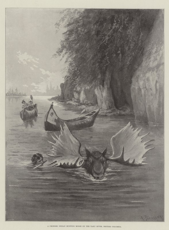 A Chinook Indian Hunting Moose on the Taku River, British Columbia by Paul Frenzeny