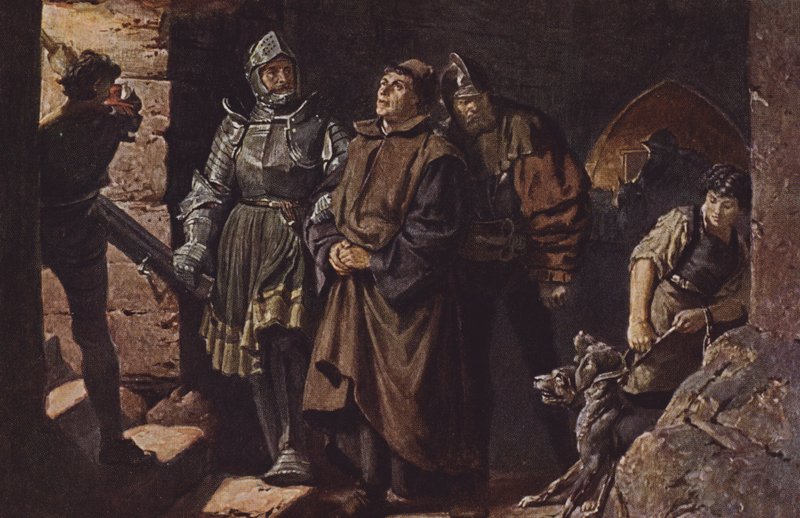 Hans von Berlepsch and Burckhardt Hund von Wenckheim Escort Martin Luther to Wartburg Castle by Friedrich Paul Thumann