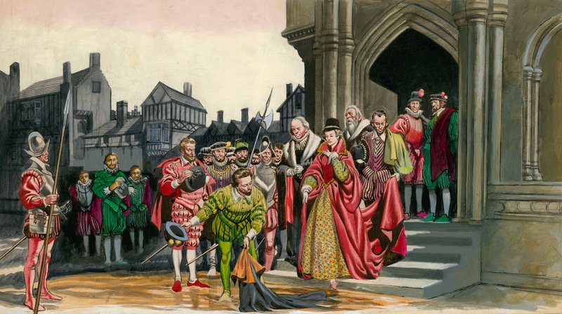 Sir Walter Raleigh lays down his cloak for Queen Elizabeth I by Peter Jackson