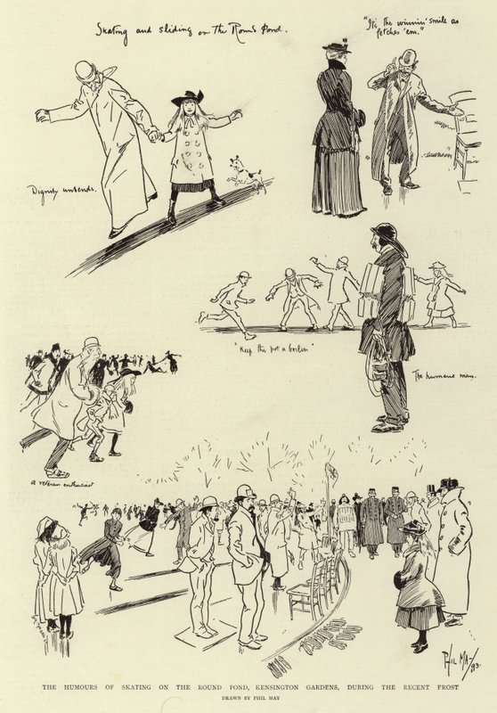 The Humours of Skating on the Round Pond, Kensington Gardens, during the recent frost by Phil May