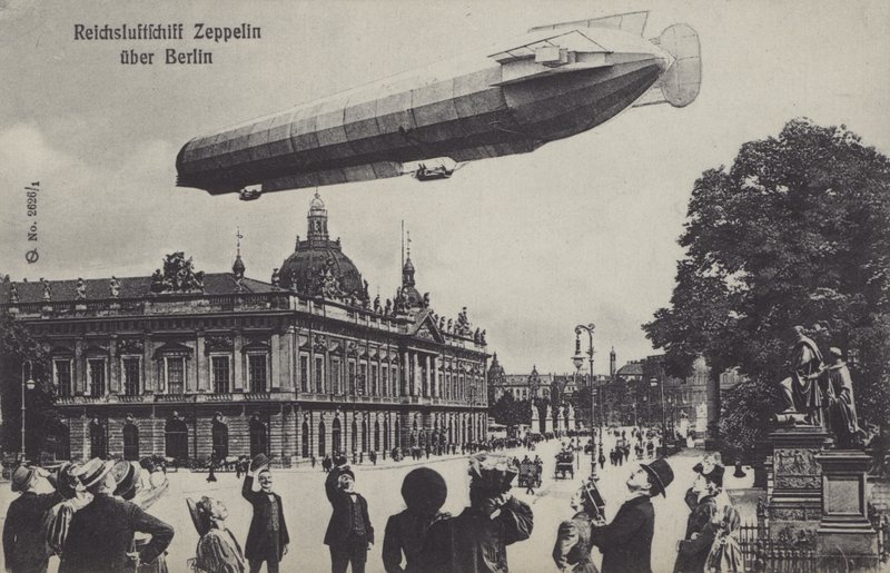 Zeppelin airship flying over Berlin by Photographer German