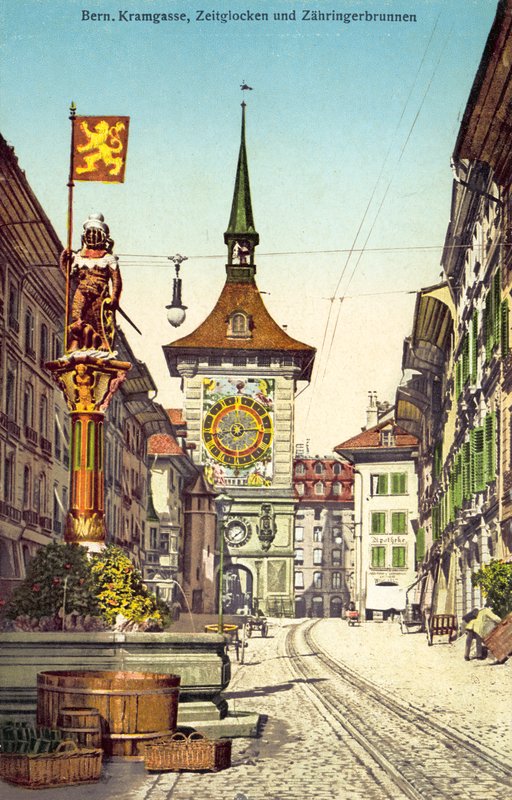 The Zytglogge Clock Tower and the Zähringerbrunnen Fountain, Bern, Switzerland by Photographer Swiss