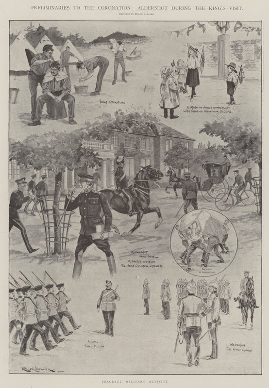 Preliminaries to the Coronation, Aldershot During the King