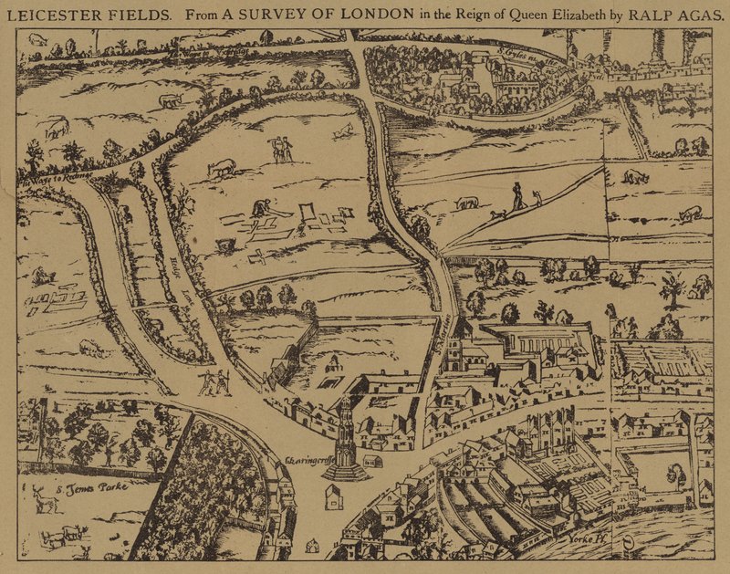 Leicester Fields, from a survey of London in the reign of Queen Elizabeth by Ralph Agas by Ralph Agas
