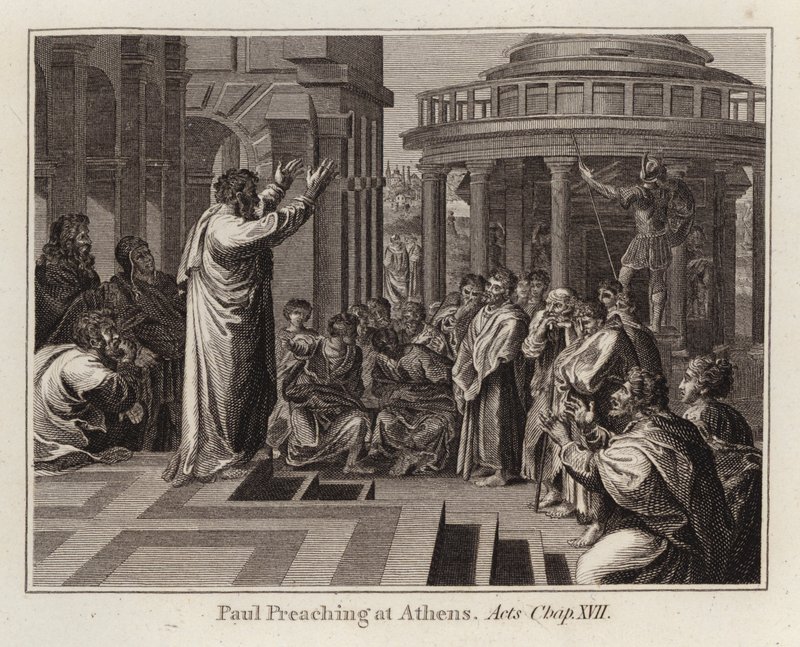 Paul Preaching at Athens, Acts, Chap XVII (engraving) by after Raphael