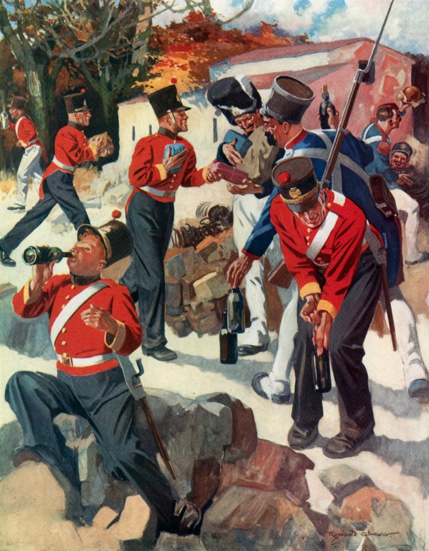 Entente Cordiale - English and French troops sharing gifts during Wellington