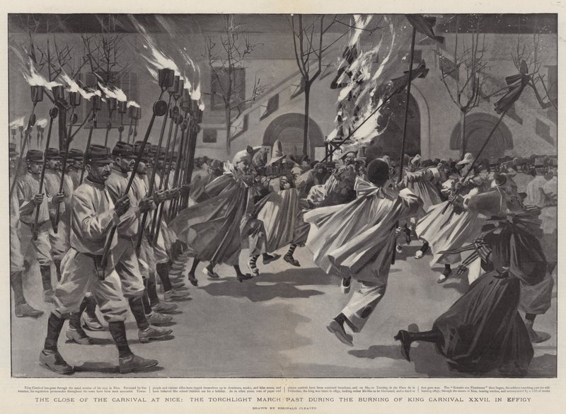 The Close of the Carnival at Nice, the Torchlight March Past during the Burning of King Carnival XXVII in Effigy by Reginald Thomas Cleaver