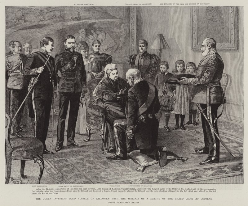 The Queen investing Lord Russell of Killowen with the Insignia of a Knight of the Grand Cross at Osborne by Reginald Thomas Cleaver