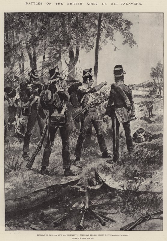 Battles of the British Army, Talavera, Retreat of the 87th and 88th Regiments, Corporal Thomas Kelly distinguishes himself by Richard Caton Woodville junior
