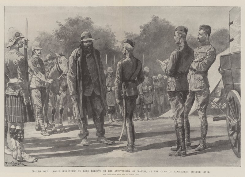 Majuba Day, Cronje surrenders to Lord Roberts on the Anniversary of Majuba, at the Camp of Paardeberg, Modder River by Richard Caton Woodville junior