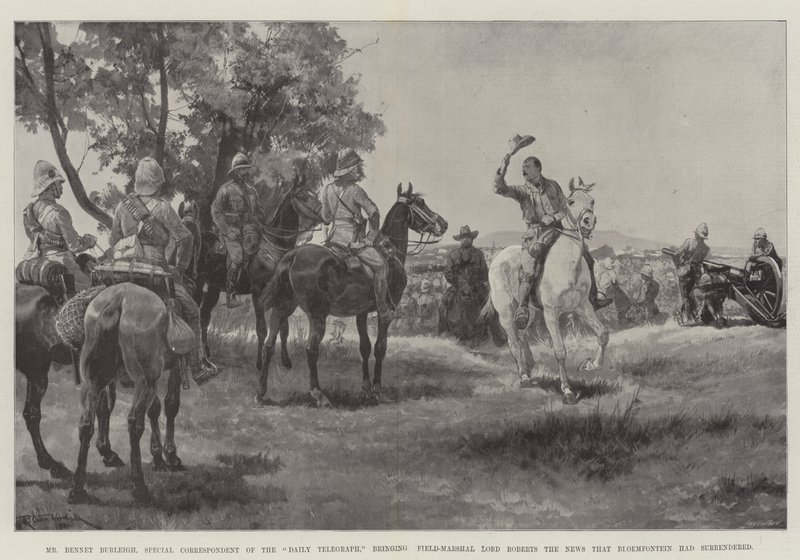 Mr Bennet Burleigh, Special Correspondent of the Daily Telegraph, bringing Field-Marshal Lord Roberts the News that Bloemfontein had surrendered by Richard Caton Woodville junior