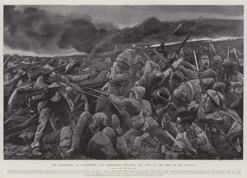 The Engagement at Vlakfontein, the Derbyshires retaking the Guns at the Point of the Bayonet by Richard Caton Woodville junior