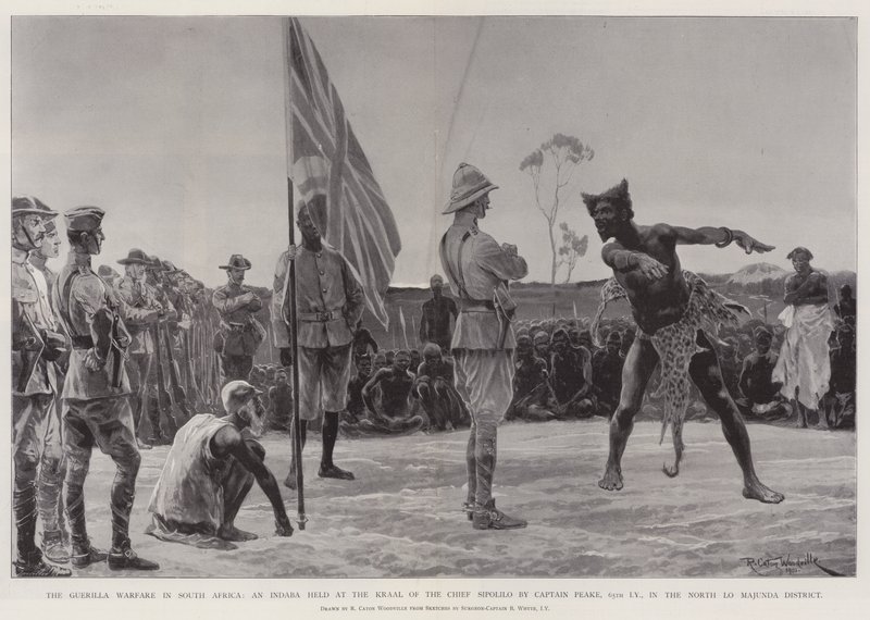 The Guerilla Warfare in South Africa, an Indaba held at the Kraal of the Chief Sipolilo by Captain Peake, 65th Imperial Yeomanry, in the North Lo Majunda District by Richard Caton Woodville junior
